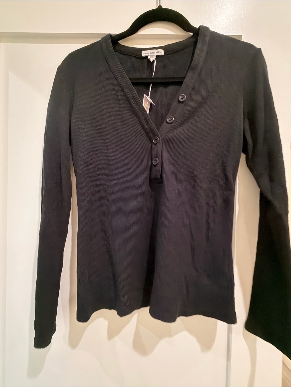 James Perse BNWT Long Sleeve Ribbed Black Henley - Size 1 / US Small
